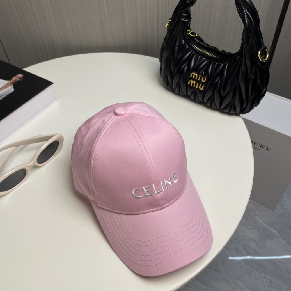 💗Celine Pink Baseball Cap, White Celine Letter Embroidery Adjustable Fashion Hat